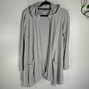 Barefoot Dreams CozyChic UltraLite Hood Seashore Cardigan Sweater XS Gray pocket